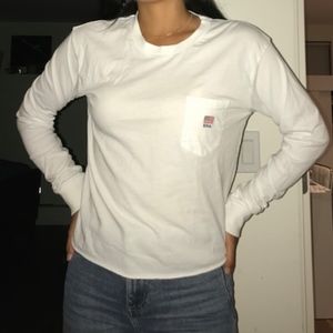 White Long Sleeve Brandy Top w Flag